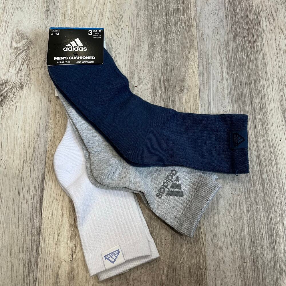 New Adidas 3 Pack Aeroready Arch Compression High Quarter Socks Men’s Large